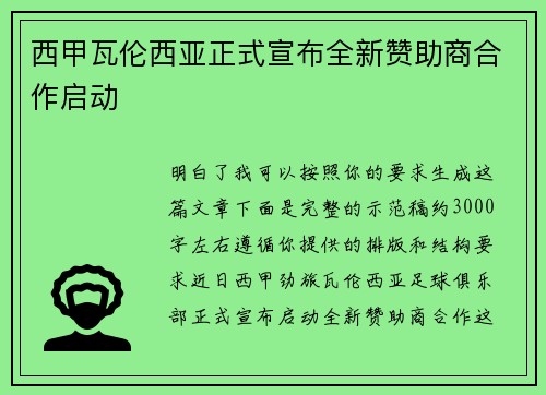 西甲瓦伦西亚正式宣布全新赞助商合作启动 西甲瓦伦西亚正式宣布全新赞助商合作启动