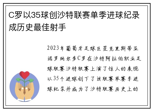 C罗以35球创沙特联赛单季进球纪录 成历史最佳射手
